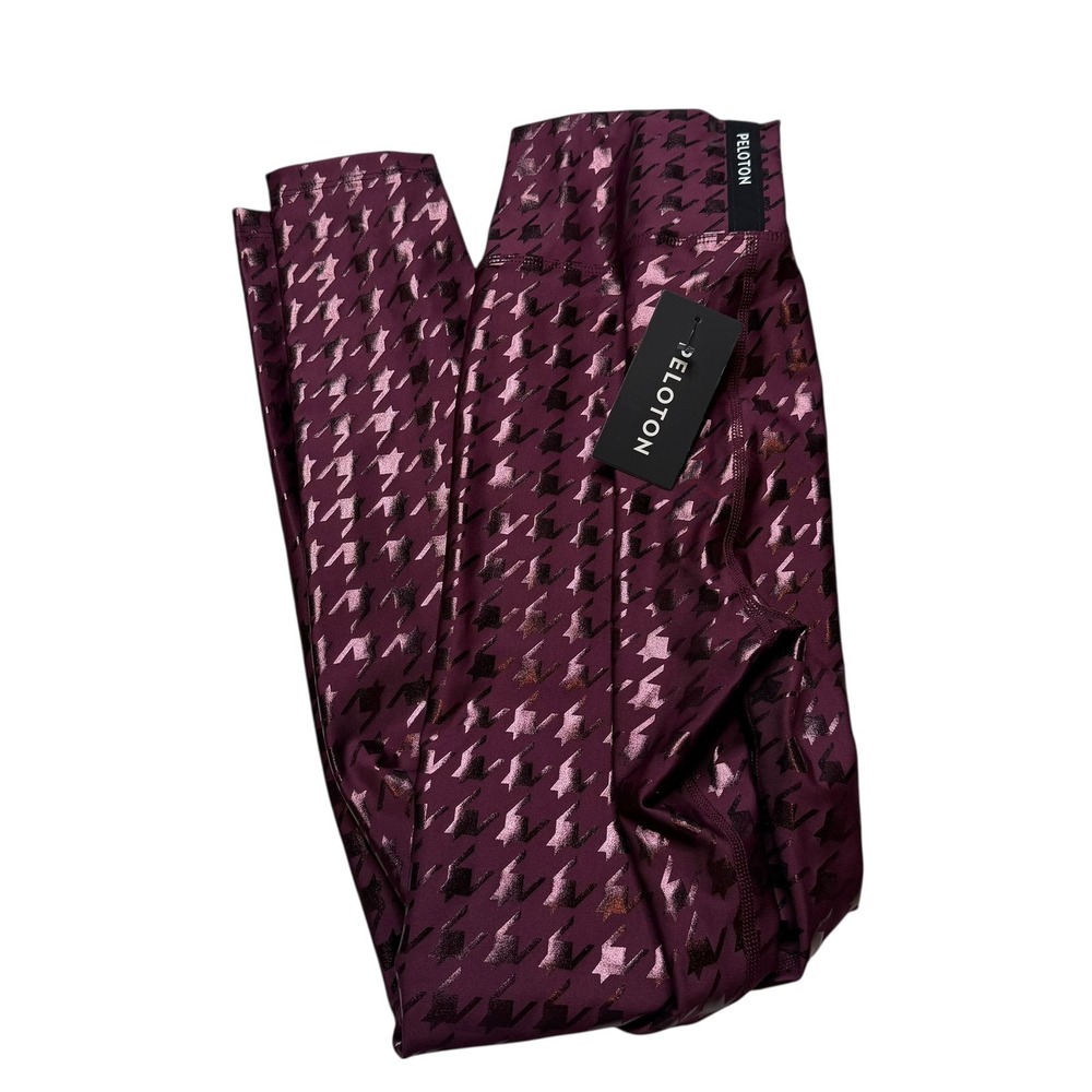 PELOTON Burgundy Show Up Houndstooth Legging Metallic High Waisted Women's M NWT
